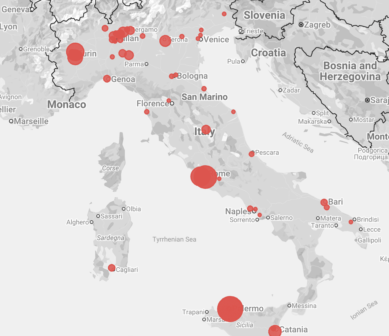 Mappa Regusto - Network di enti in tutta Italia